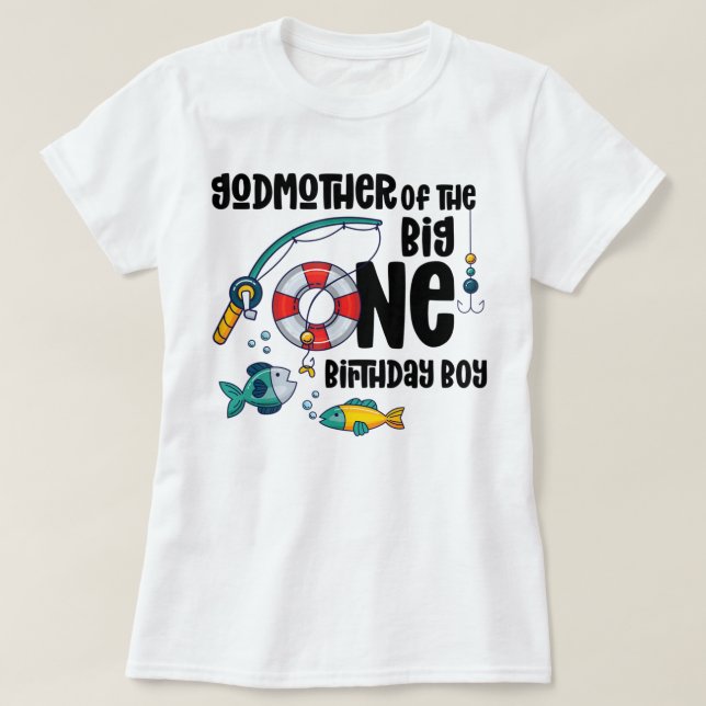 T-shirt Godmère Big Un Garçon 1 an Pêche Anniversaire (Design devant)