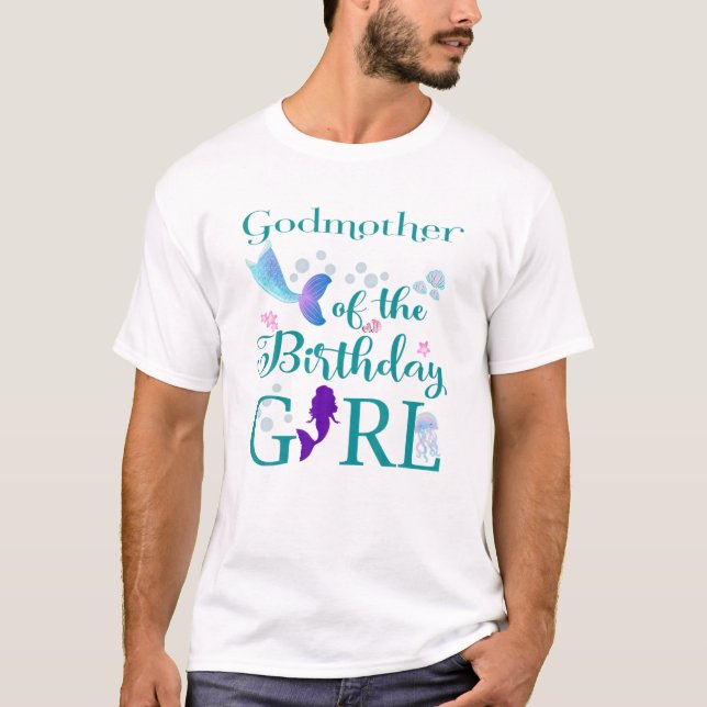 T-shirt Godmère De L'Anniversaire Fille Sirène Première Na (Devant)