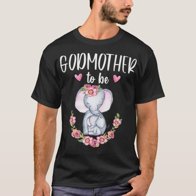 T-shirt Godmère pour être Eléphant Baby shower Floral Prem (Devant)