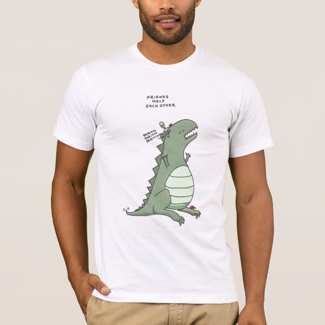 T-shirt godzilla et un alien : aide d'amis (Devant)