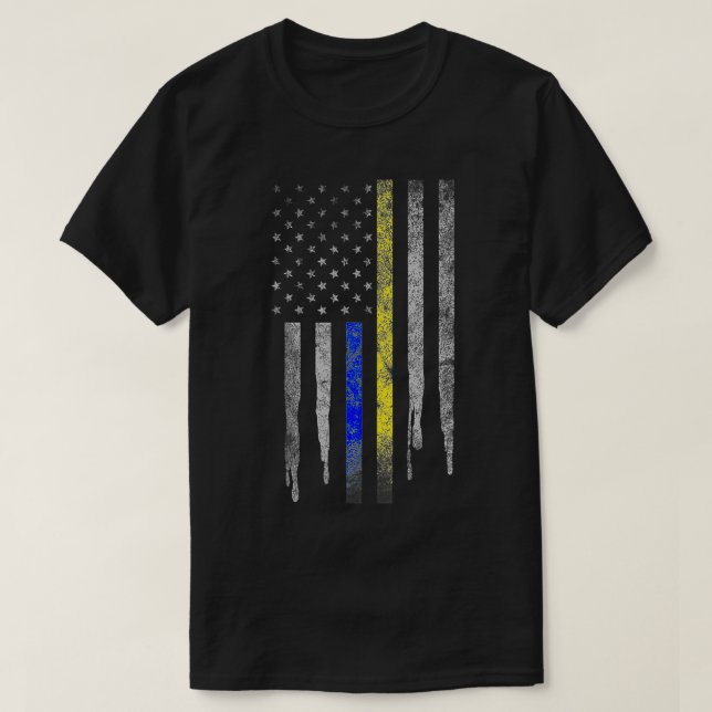 T-shirt Gold Blue Line 911 Police Dispatcher Première répo (Design devant)
