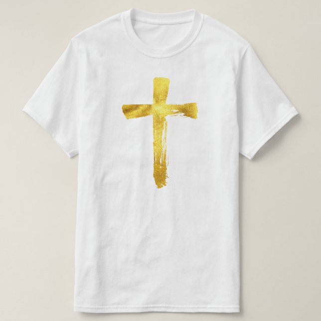 T-shirt Gold Brush Cross - Christian Religion Crucifix (Design devant)