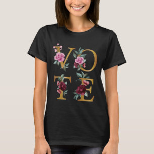 T-shirt Gold Burgundy Floral Élégante Feminine Go Vote