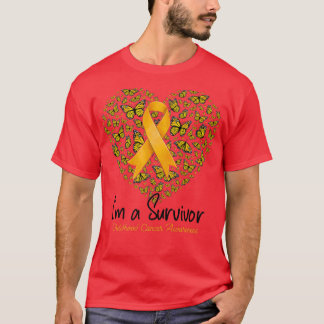 T-shirt Gold Butterfly Heart I'm A Survivor Childhood Canc