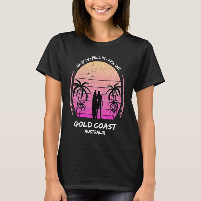 T-shirt Gold Coast Australia Palms Drop Pull Kick Surfing  (Devant)