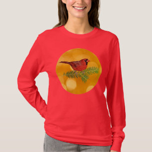 T-shirt Gold et Red Cardinal Bird Art Holiday Shirt