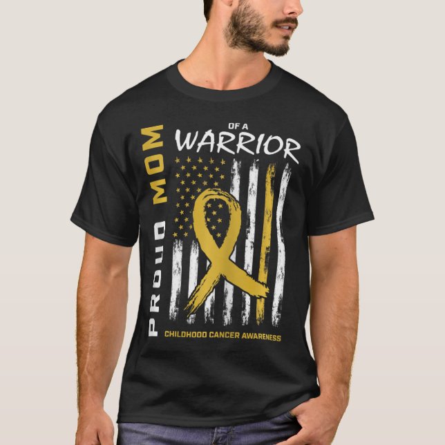 T-shirt Gold Fiers Maman d'un guerrier Enfance Cancer Awar (Devant)