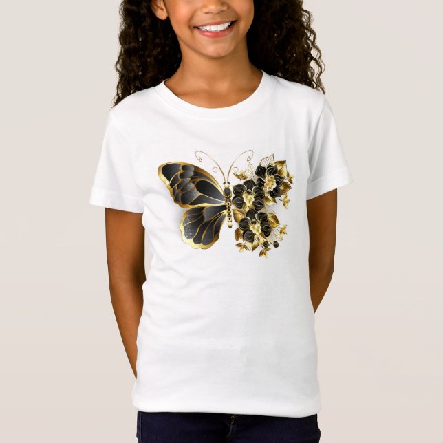 T-Shirt Gold flower Butterfly with Black Orchid (Devant)