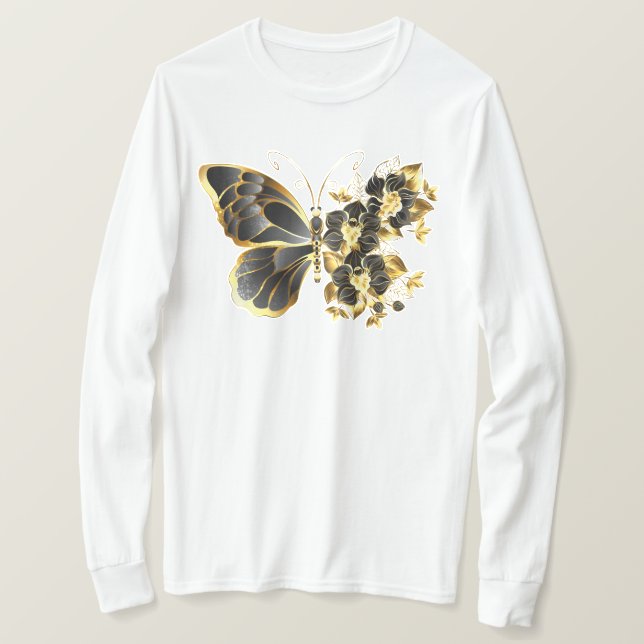 T-shirt Gold flower Butterfly with Black Orchid (Design devant)