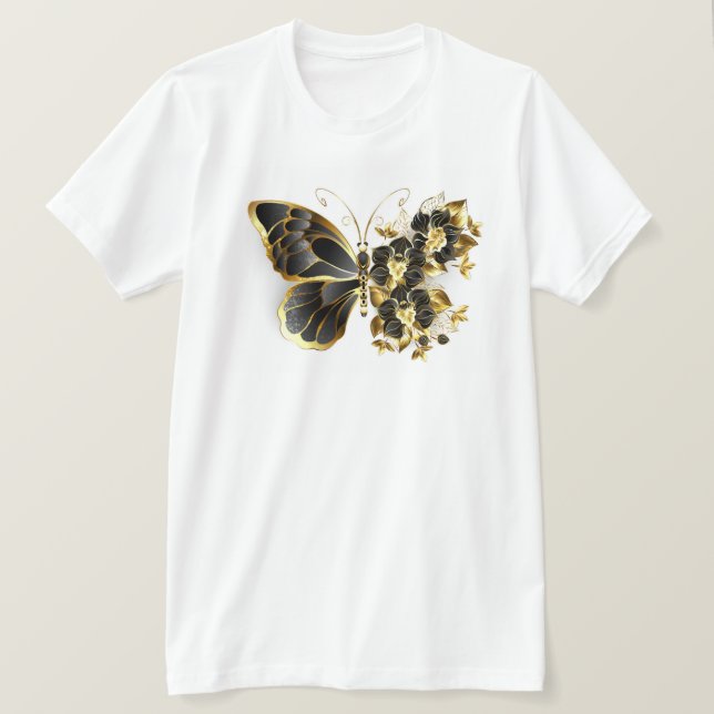 T-shirt Gold flower Butterfly with Black Orchid (Design devant)