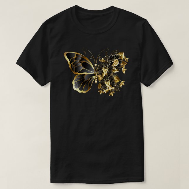 T-shirt Gold flower Butterfly with Black Orchid (Design devant)