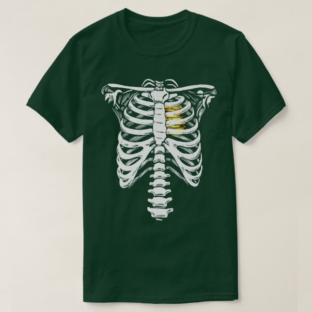 T-shirt Gold Heart Skeleton Rib Cage Love Heart Of Gold Sk (Design devant)