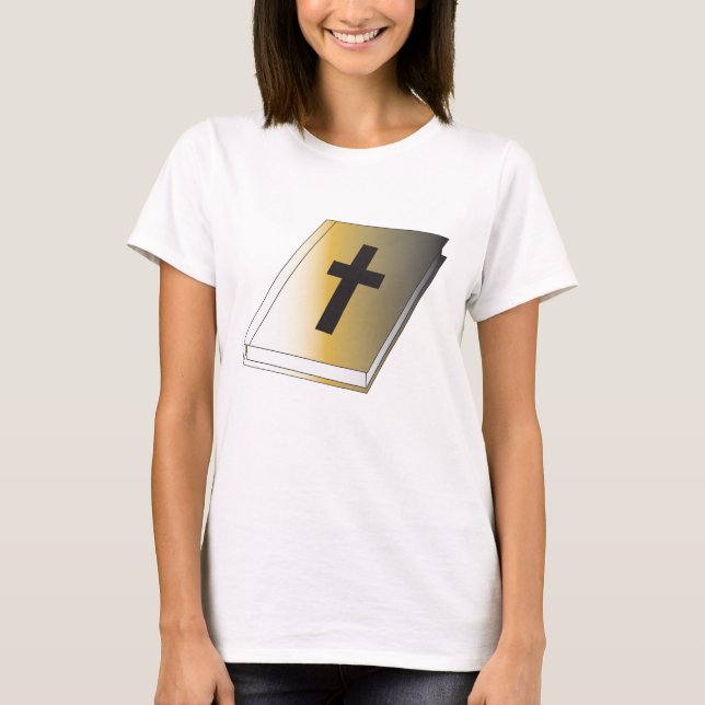 T-shirt Gold Holy Bible with Black Cross Religious (Devant)