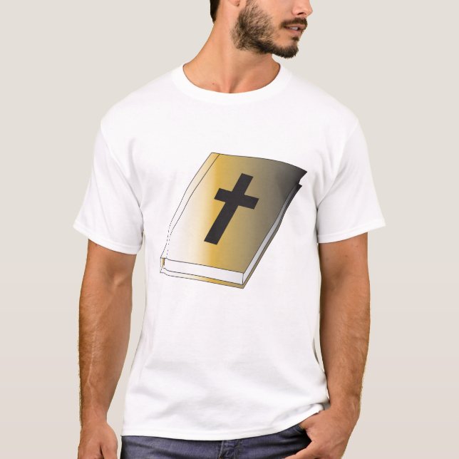 T-shirt Gold Holy Bible with Black Cross Religious (Devant)