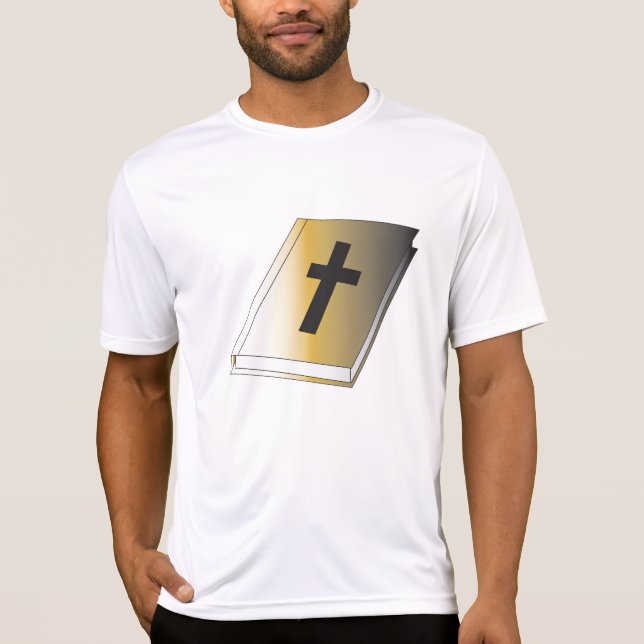 T-shirt Gold Holy Bible with Black Cross Religious (Devant)