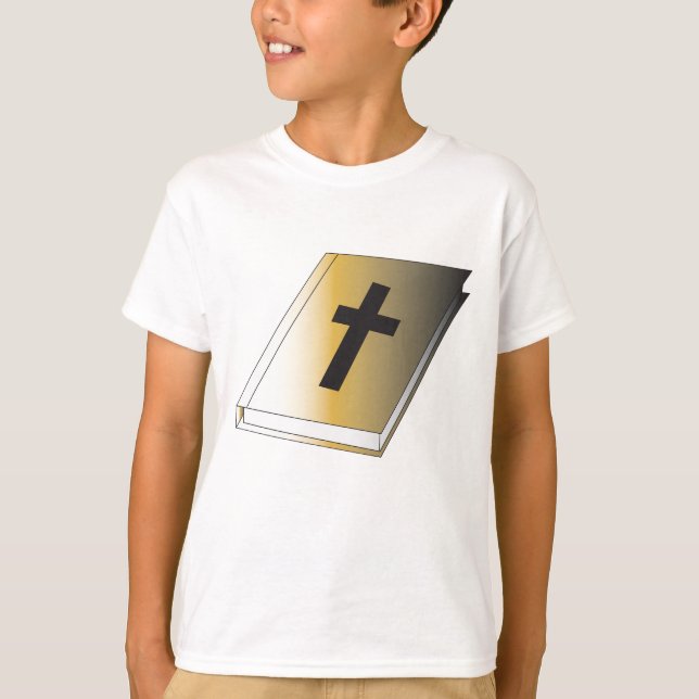 T-shirt Gold Holy Bible with Black Cross Religious (Devant)