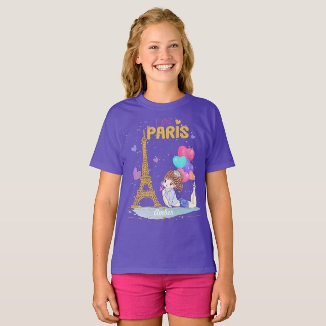 T-shirt Gold I Love Paris Tour Eiffel  (Devant entier)