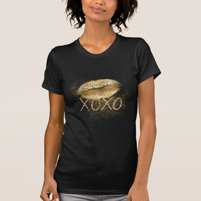 T-shirt Gold Lips Kiss Gold Parties scintillant XOXO (Devant)