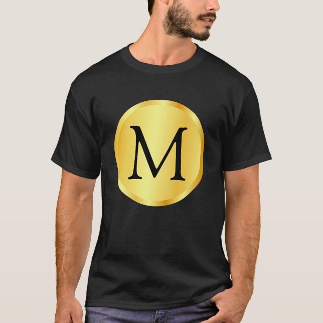 T-shirt Gold Look Elegant Noir tendance Modèle Monogramme (Devant)