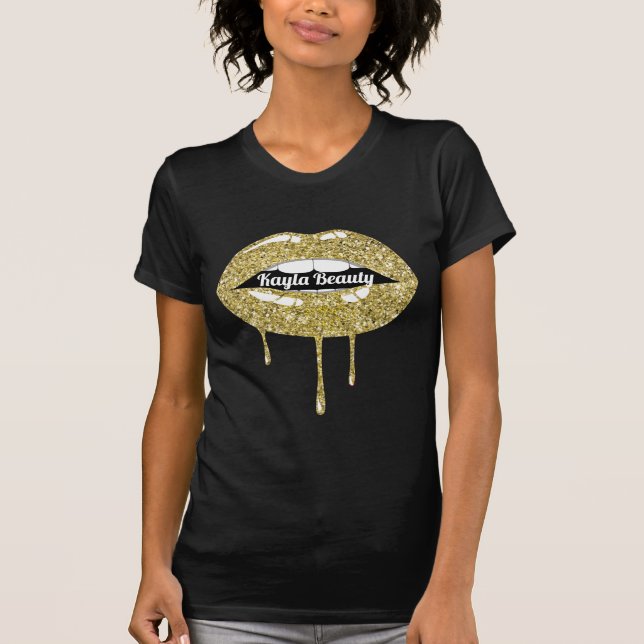 T-shirt Gold Luxury Beauty Glam Parties scintillant Lèvres (Devant)