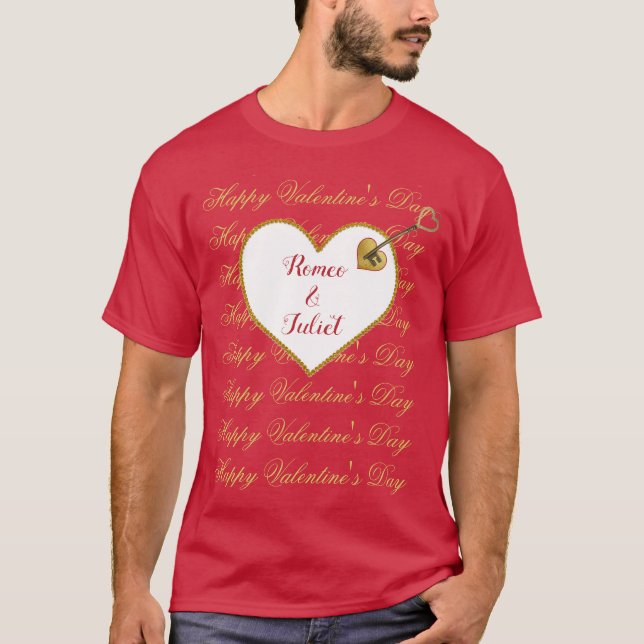 T-shirt Gold Red Heart Romance mignonne Moderne Valentines (Devant)