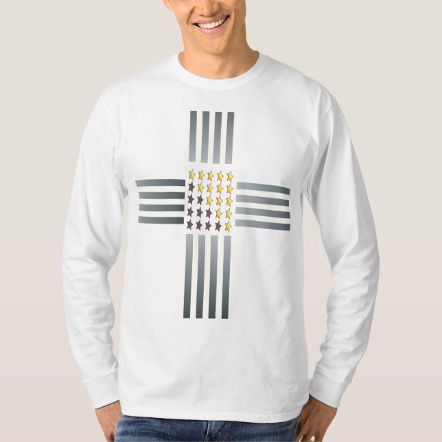 T-shirt Gold Stars Silver Stripes Cross (Devant)