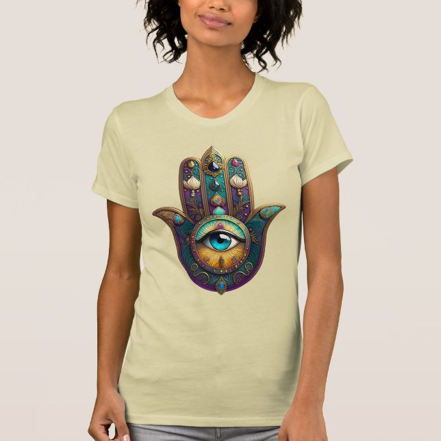T-shirt Gold Violet Teal Hamsa w/ Turquoise Third Eye (Devant)