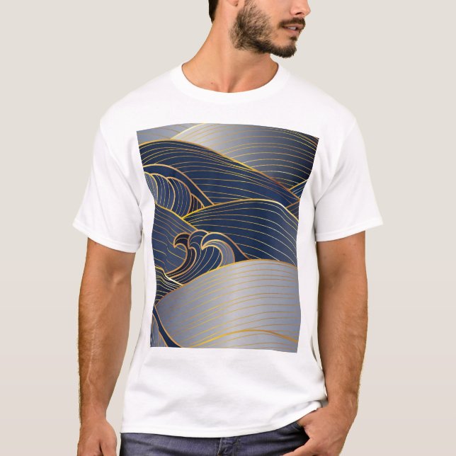 T-shirt Gold Wave Lines, Vintage Abstrait. (Devant)
