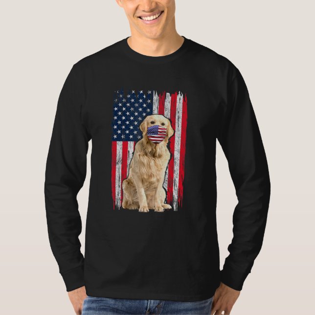 T-shirt Golden American Drapeau Chien Portes Masque Visage (Devant)