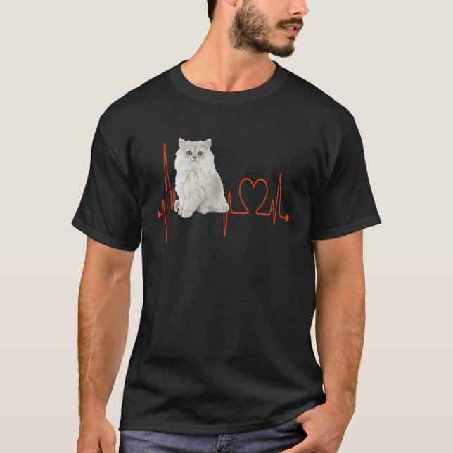 T-shirt Golden Chinchilla Persian Cat Heartbeat EKG I Love (Devant)
