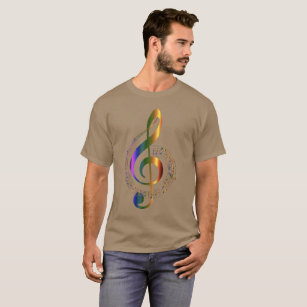 T-shirt Golden Coloré Treble Clef notes de musique Swirl