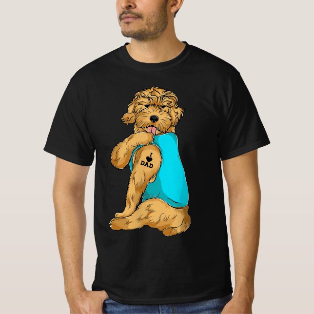 T-shirt Golden Doodle I Love Dad Tattoo Apparel, Dog Dad G (Devant)