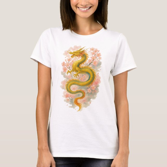 T-shirt 【Golden Dragon Japanese Art Women’s T-Shirt】 (Devant)