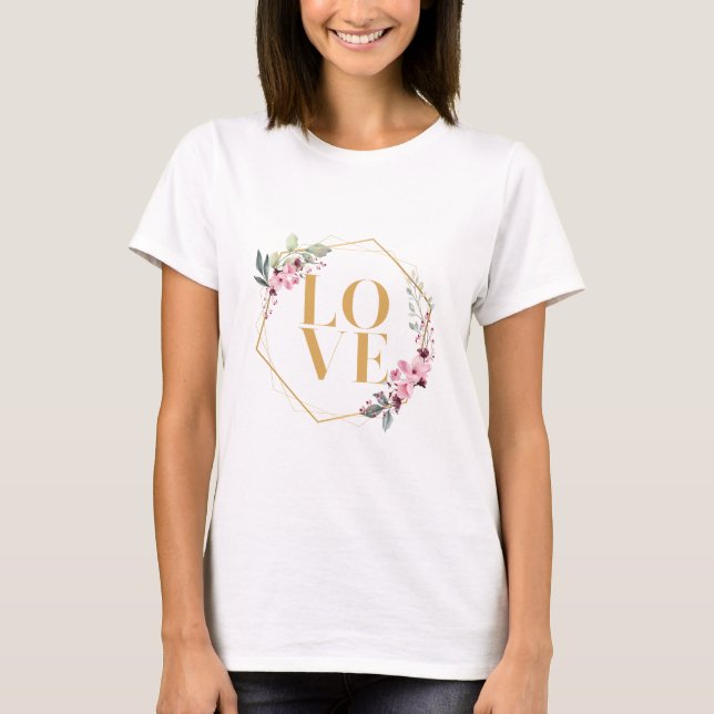 T-shirt Golden Floral Love - Elégante conception de printe (Devant)