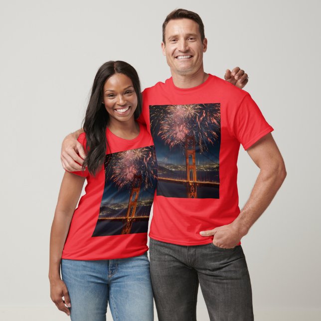 T-shirt Golden Gate Bridge Feu d'artifice de l'indépendanc (Unisexe)