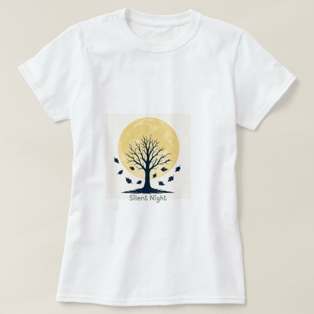 T-shirt Golden Moon & Bare Tree Silhouette – Minimal Autum (Design devant)