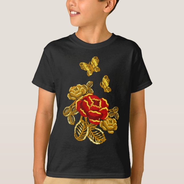 T-shirt Golden Red Butterfly Plante Florist Cadeau (Devant)