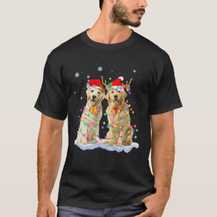 T-shirt Golden Retrier Noël Santa Hat Reindeer Ligh