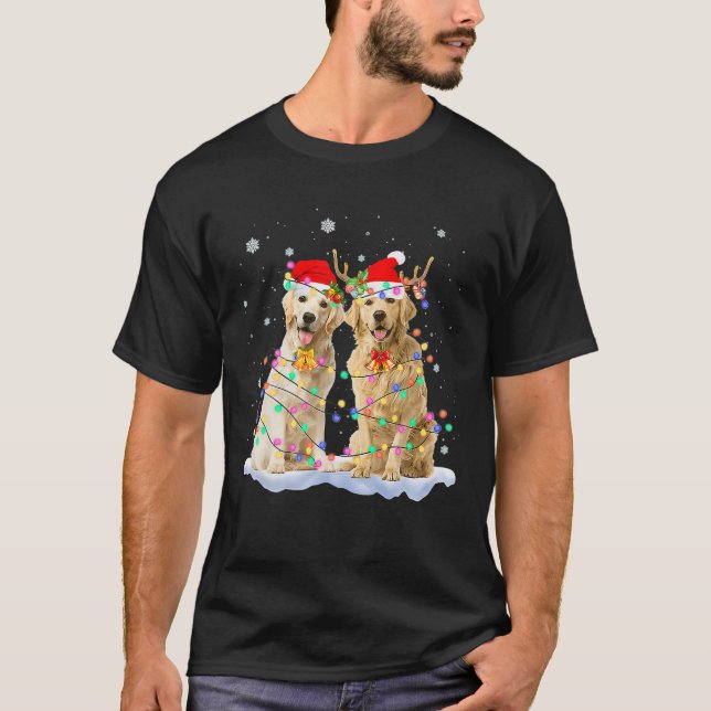 T-shirt Golden Retrier Noël Santa Hat Reindeer Ligh (Devant)
