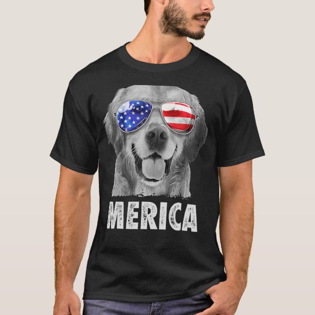 T-shirt Golden Retriever 4 juillet drapeau américain améri (Devant)