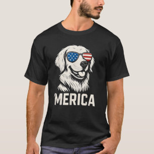 T-shirt Golden Retriever 4 juillet Merica Lunettes de sole