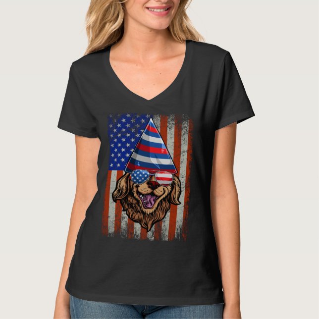 T-shirt Golden Retriever 4th of July Flag American Sunglas (Devant)