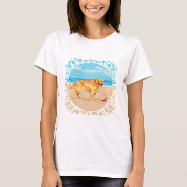 T-shirt Golden Retriever à la Plage (Devant)