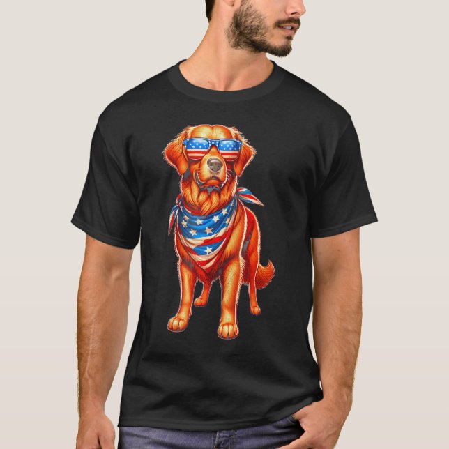 T-shirt Golden Retriever Américain Drapeau Usa Amérique 4E (Devant)