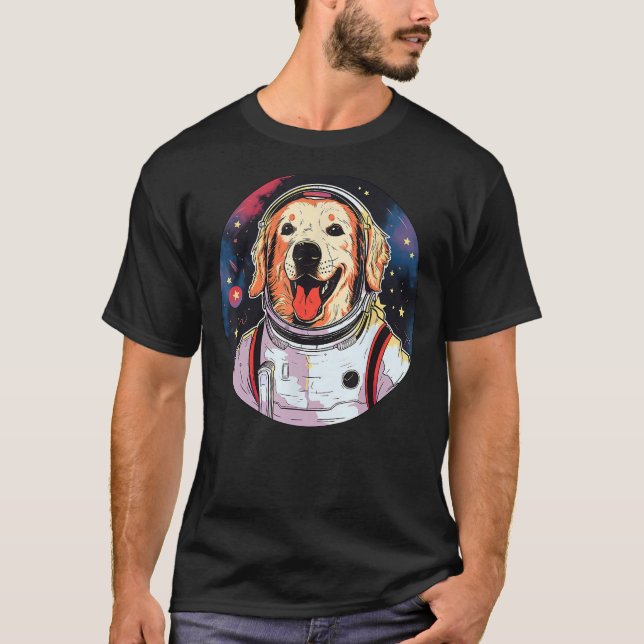 T-shirt Golden Retriever Astronaut Funny Dog Space (Devant)