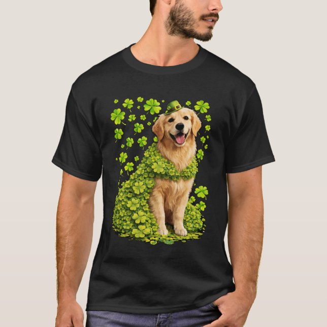 T-shirt Golden Retriever avec trèfles Shamrocks St Patrick (Devant)