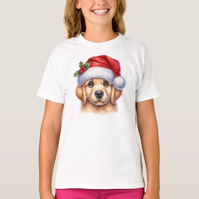 T-shirt Golden Retriever Chien avec le Père Noël Style-825 (Devant)