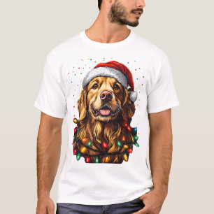 T-shirt Golden Retriever Chien drôle de Noël Chapeau de Pè