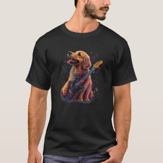 T-shirt Golden Retriever chien Jouer Electric Guitar Rock
