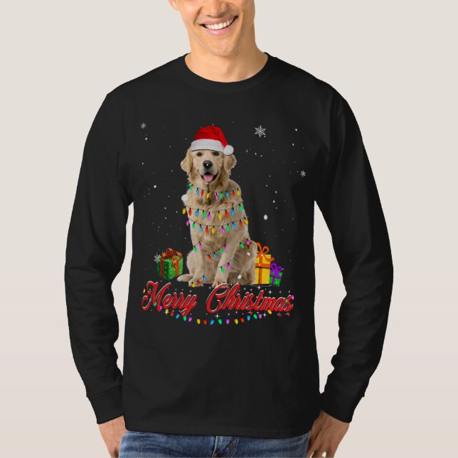 T-shirt Golden Retriever Chien Noël Tee Père Noël Noël (Devant)